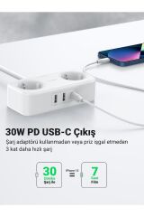 Type-c Usb Çıkışlı 2 Li Akım Korumalı Grup Priz 1.8 Metre