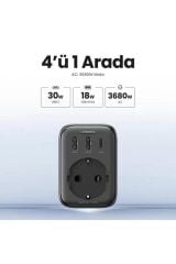 30w Gan Hızlı Şarj Cihazı 2*usb Ve Type-c Akım Korumalı Duvar Prizi
