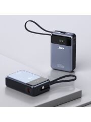 Juo 20000 mAh 65W LED Ekranlı Usb-A + Type-C Kablolu Taşınabilir Hızlı Şarj Cihazı Powerbank