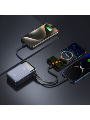 Juo 20000 mAh 65W LED Ekranlı Usb-A + Type-C Kablolu Taşınabilir Hızlı Şarj Cihazı Powerbank