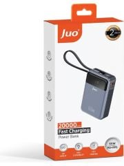 Juo 20000 mAh 65W LED Ekranlı Usb-A + Type-C Kablolu Taşınabilir Hızlı Şarj Cihazı Powerbank