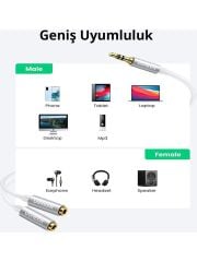 Ugreen 3.5mm Trs Kulaklık Çoklayıcı Y Kablo Beyaz