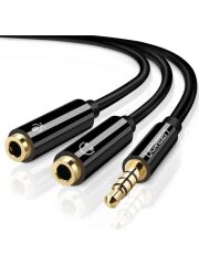 Ugreen Mikrofon ve Kulaklık Ayırıcı 3.5mm Y Kablo Siyah