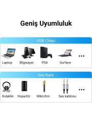 VegGieg Type-C Ses Kartı 3.5mm Kulaklık ve Mikrofon Girişli
