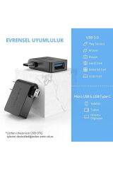 Usb 3.0 Type-c Ve Micro Usb Dönüştürücü Adaptör