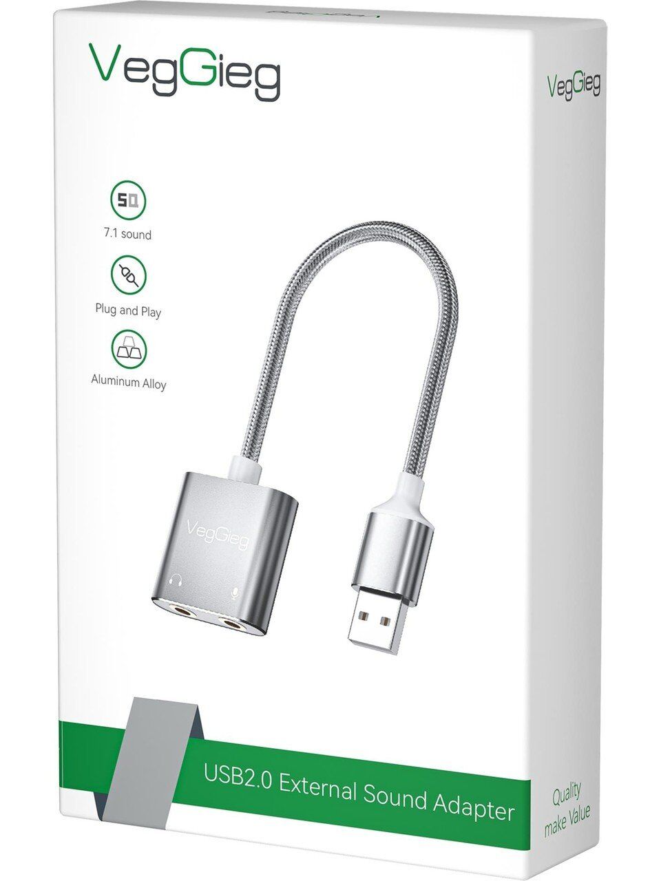 VegGieg USB Ses Kartı 3.5mm Kulaklık ve Mikrofon Girişli Gri