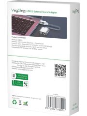 VegGieg USB Ses Kartı 3.5mm Kulaklık ve Mikrofon Girişli Gri