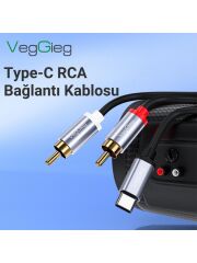 VegGieg USB Type-C To 2 RCA Ses Kablosu 1.5 mt