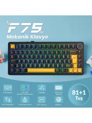 Aula F75 Mekanik Rgb Tkl Graywood V4 Switch Kablosuz Makrolu Hot Swap Türkçe Q Klavye Siyah
