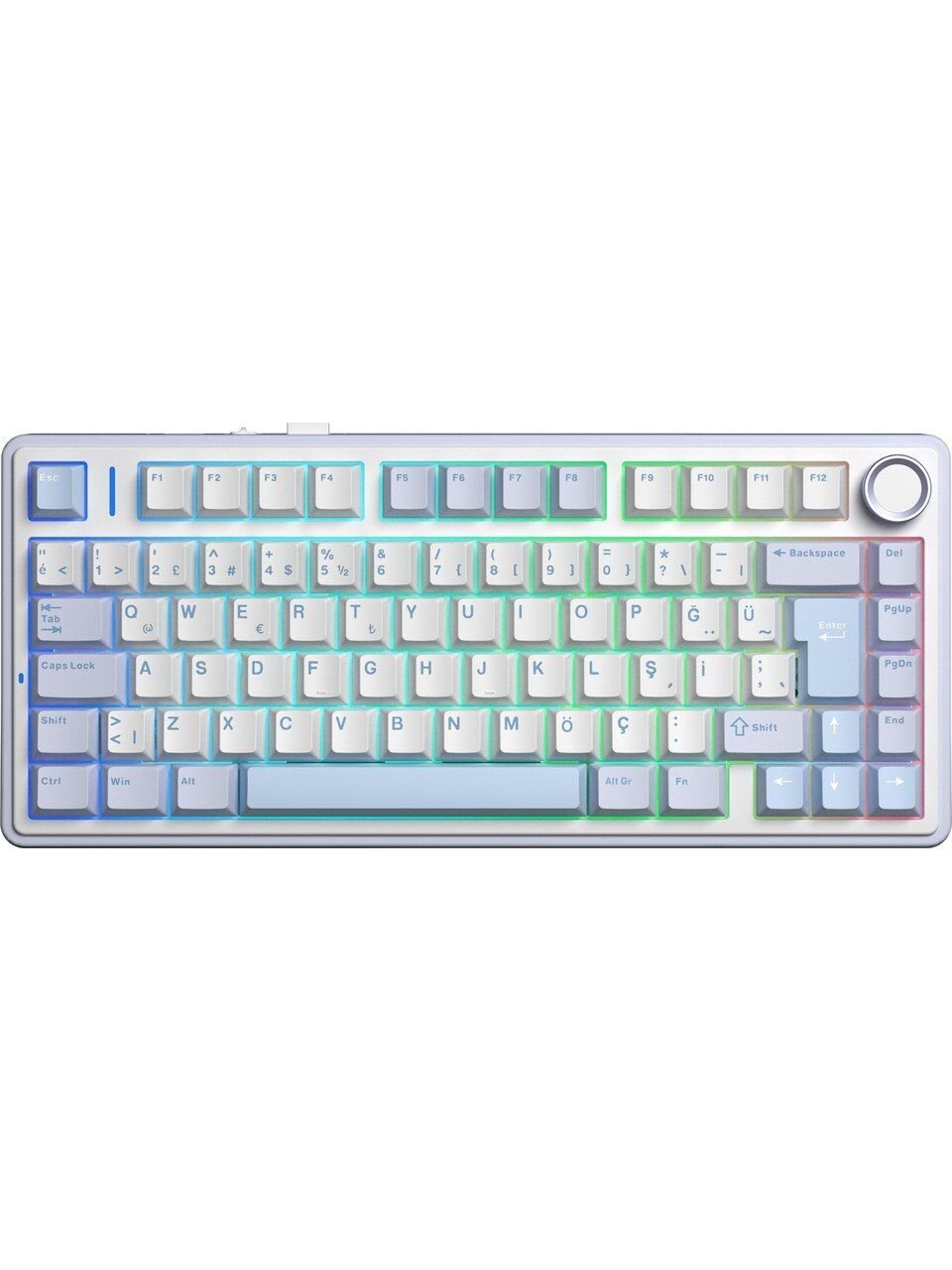Aula F75 Mekanik Rgb Tkl Graywood V4 Switch Kablosuz Makrolu Hot Swap Türkçe Q Klavye Buz Mavisi