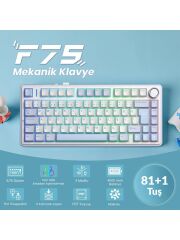 Aula F75 Mekanik Rgb Tkl Graywood V4 Switch Kablosuz Makrolu Hot Swap Türkçe Q Klavye Buz Mavisi