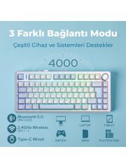 Aula F75 Mekanik Rgb Tkl Graywood V4 Switch Kablosuz Makrolu Hot Swap Türkçe Q Klavye Buz Mavisi