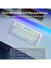 Aula F75 Mekanik Rgb Tkl Graywood V4 Switch Kablosuz Makrolu Hot Swap Türkçe Q Klavye Buz Mavisi