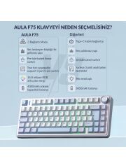 Aula F75 Mekanik Rgb Tkl Graywood V4 Switch Kablosuz Makrolu Hot Swap Türkçe Q Klavye Buz Mavisi